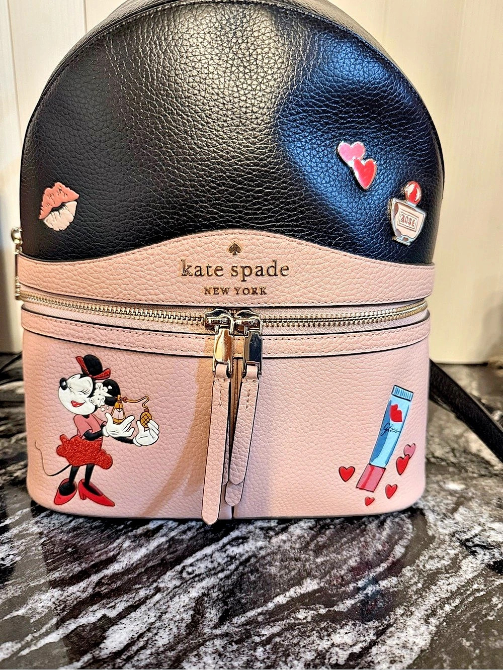 Like New Kate Spade new york Pink & Black leather Backpack
